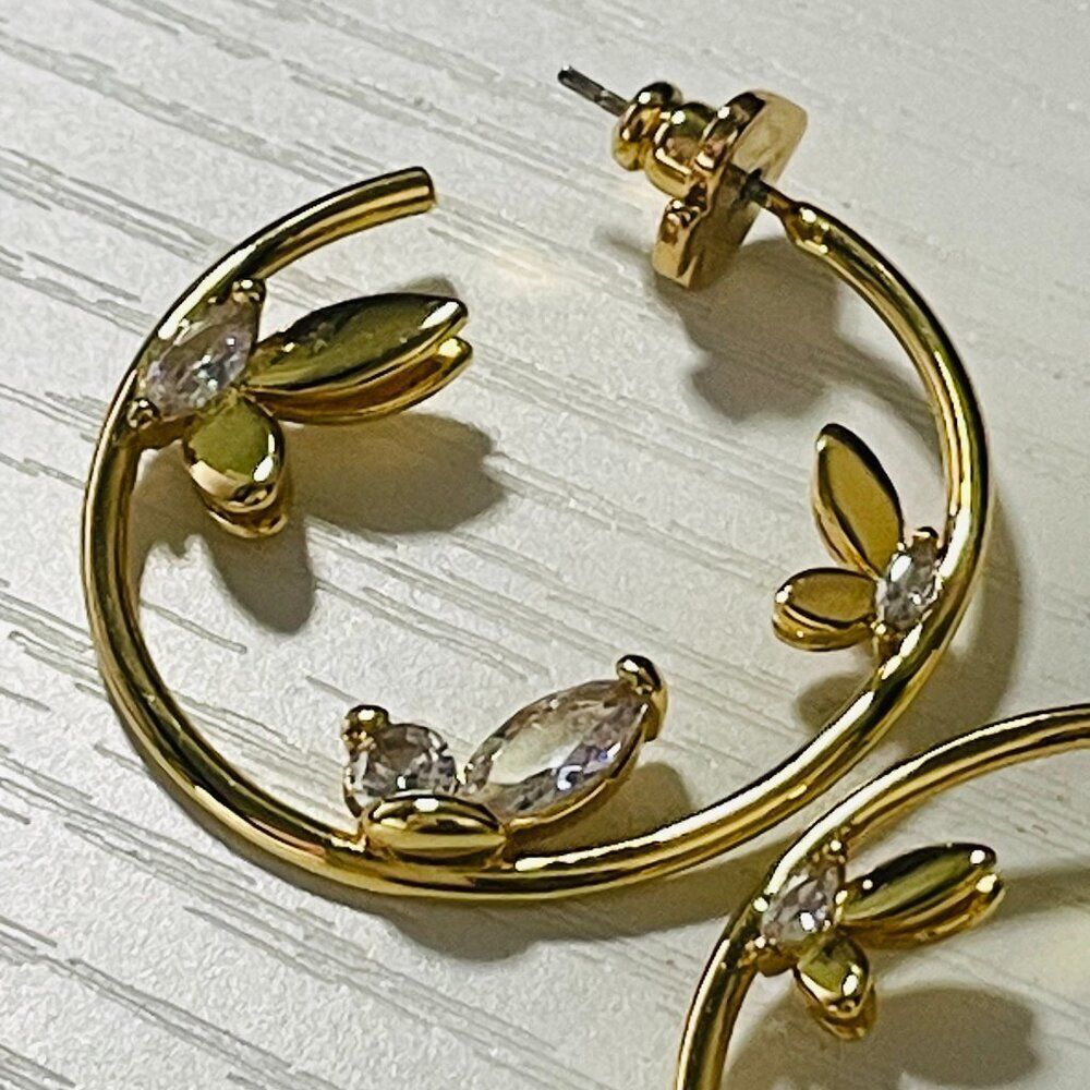 KATE SPADE Gold Crystal Floral Hoop Earrings Wedding Guest - Picture 5 of 14